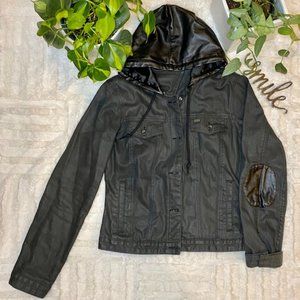 Obey Black Denim Jacket with Leather Hood